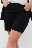 Büyük Beden Moda Denim Yüksek Bel Dar Paça Gündelik Siyah Yüksek Bel Skinny Şort Bermuda - 2