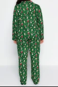 Tarz Rahat Büyük Beden Uzun Kollu Boru Paça Yılbaşı Temalı Örme Pijama Takımı - 4