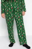 Tarz Rahat Büyük Beden Uzun Kollu Boru Paça Yılbaşı Temalı Örme Pijama Takımı - 5