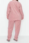 Tarz Rahat Büyük Beden Uzun Kollu Dar Paça Kalpli Polar Örme Pijama Takımı - 5