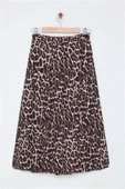 Modern Tarz Astarsız Dokuma Regular Boy Leopar Balon Detaylı Animal Desenli Maxi Boy Dokuma Etek thumbnail 2