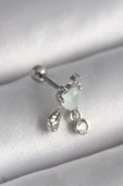 316L Çelik Gümüş Renk Beyaz Minelik Kalp Sallantı Zirkon Taş Detay Tragus Piercing - TJ-PR1229 - 1