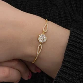 925 Ayar Gümüş Gold Baget Taşlı Kadın Bileklik - 1