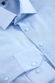 Şık Çizgili Desen Gömlek Yaka Slim Fit Kolay Ütülenebilir Erkek Çizgili Smart Gömlek - 2