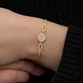 925 Ayar Gümüş Gold Baget Taşlı Kadın Bileklik - 3