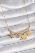 316L Çelik Gold Renk Fil Figür Zirkon Taş Detay Kadın Kolye - TJ-BKO9408 - 1