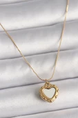 316L Çelik Gold Renk Zincir Aynalı Kalp Model Kadın Kolye - TJ-BKO9784 - 1