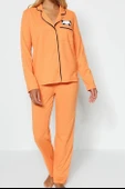 Tarz Rahat Uzun Kollu Boru Paça Pamuklu Panda Baskılı Gömlek-Pantolon Örme Pijama Takımı - 1
