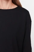 Tarz Rahat Uzun Kollu Boru Paça Fitilli Örme Pijama Takımı - 4