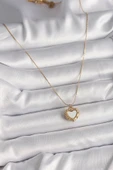 316L Çelik Gold Renk Zincir Aynalı Kalp Model Kadın Kolye - TJ-BKO9784 - 2