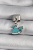 316L Çelik Gümüş Renk Sallantı Mavi Balina Model Nomination Charm - TJ-BC1106 - 1