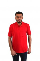 ESERIS - Polo Yaka Kısa Kol Pike Tişört - Kırmızı - Cepli thumbnail 1