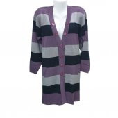 Gül Kurusu Renk Çizgili V Yaka Triko Hırka - 5