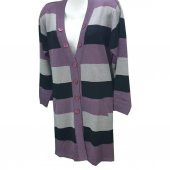 Gül Kurusu Renk Çizgili V Yaka Triko Hırka - 6