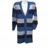 İndigo Renk Çizgili V Yaka Triko Hırka - 2