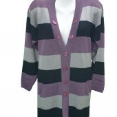 Gül Kurusu Renk Çizgili V Yaka Triko Hırka - 7