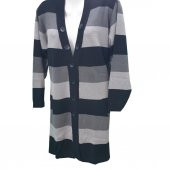 Siyah Renk Çizgili V Yaka Triko Hırka - 2