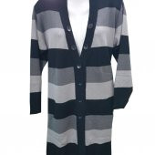 Siyah Renk Çizgili V Yaka Triko Hırka - 3