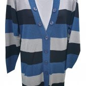 İndigo Renk Çizgili V Yaka Triko Hırka - 7