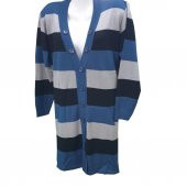 İndigo Renk Çizgili V Yaka Triko Hırka - 10