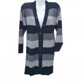 Siyah Renk Çizgili V Yaka Triko Hırka - 12