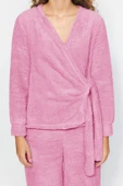 Tarz Rahat Uzun Kollu Boru Paça Pembe Yaka Wellsoft Kışlık Örme Pijama Takımı - 3