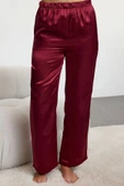 Tarz Rahat Uzun Kollu Geniş Paça Taş Kurdele Fiyonk Aksesuar Detaylı Saten Dokuma Pijama Takımı - 3