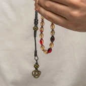 Gümüş Kazaz Püsküllü Sıkma Kehribar Tesbih - 3