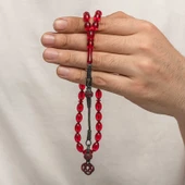 Gümüş Kazaz Püsküllü Sıkma Kehribar Tesbih - 1