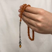 Gümüş 1000 Ayar Kazaz Püsküllü Sıkma Kehribar Tesbih - 4