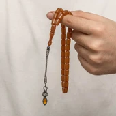 Gümüş 1000 Ayar Kazaz Püsküllü Sıkma Kehribar Tesbih - 3