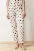 Tarz Rahat Kısa Kollu Boru Paça Pamuklu Kalpli Örme Pijama Takımı - 4