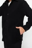 Şık Düz Desen Gömlek Yaka Unisex Regular Fit Yan Cepli Polar Kalın Kışlık Rahat Gömlek Ceket - 1
