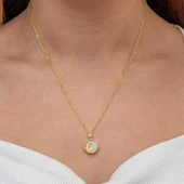 Gümüş Gold Sedef Taşlı Ay Yıldız Hilal Kadın Kolye - 2