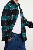 Şık Ekose Kareli Desen Gömlek Yaka Unisex Oversize Fit Kışlık Kareli Oduncu Gömlek Ceket - 2
