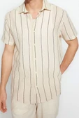 Şık Çizgili Desen Gömlek Yaka Limited Edition Regular Fit Çizgili Dokulu Yazlık Gömlek - 3