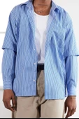 Şık Çizgili Desen Gömlek Yaka Limited Edition Relaxed Fit Alttan Çıkma Kollu Gömlek - 4