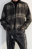 Şık Ekose Kareli Desen Gömlek Yaka Oversize Fit Kışlık Kareli Oduncu Gömlek Ceket - 2
