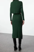 Tarz Kadın Modern Moda Yüksek Bel Geniş Paça Bisiklet Yaka Crop Basic Etekli Triko Alt-Üst Takım - 5