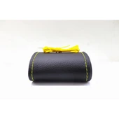 Renault Koleos I 2008-2010 Uyumlu Direksiyon Kılıfı Dikmeli Siyah Deri Sarı Nakışlı thumbnail 4