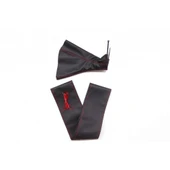 Suzuki Liana (2001-2007) Uyumlu Direksiyon Kılıfı ve Vites Körüğü Siyah Deri Kırmızı Nakışlı - 1