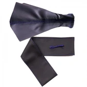 Tüm Araç Ve Modellere Uyumlu Direksiyon Kılıfı ve Vites Körüğü Siyah Deri Mavi Nakışlı - 1