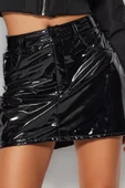Modern Tarz Astarsız Dokuma Mini Boy Parlak Suni Deri Mini Dokuma Etek - 2