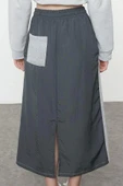 Modern Tarz Astarsız Örme Maxi Boy Paraşüt Detaylı Lastik Bel Relaxed Rahat Kalıp Midi Etek - 5