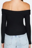 Moda Carmen Yaka Örme Slim Fit Düz Desen Casual Günlük Regular Uzun Kol Bluz - 6