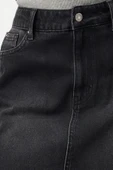 Modern Tarz Astarsız Denim Mini Boy Soluk Efekt Vintage Yüksek Bel Mini Denim Etek - 4