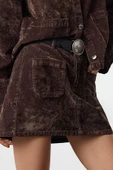 Modern Tarz Astarsız Denim Mini Boy Süet Görünümlü Normal Bel Mini Denim Etek - 2