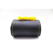 Renault Megane 2004-2008 Uyumlu Direksiyon Kılıfı Dikmeli Siyah Vinil Sarı Nakışlı thumbnail 4