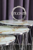 Zigonzi Hasır Model Zigon Sehpa Krom Ayak  Beyaz Sarı Mermer Desen Mermer  Cam - 1