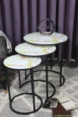 Zigonzi Sarı Mermer Desenli, Siyah Metal, C Zigon Sehpa, Salon Sehpası - 3